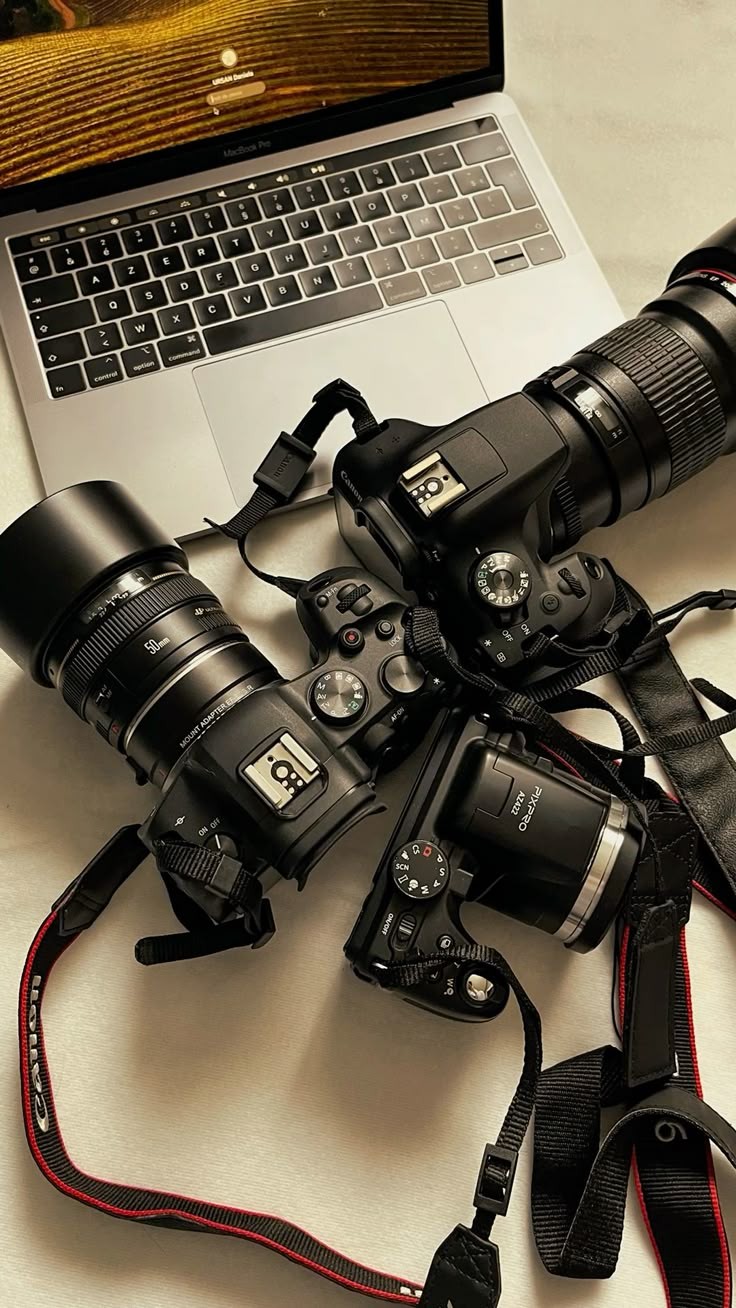 Cameras and a laptop used for image production